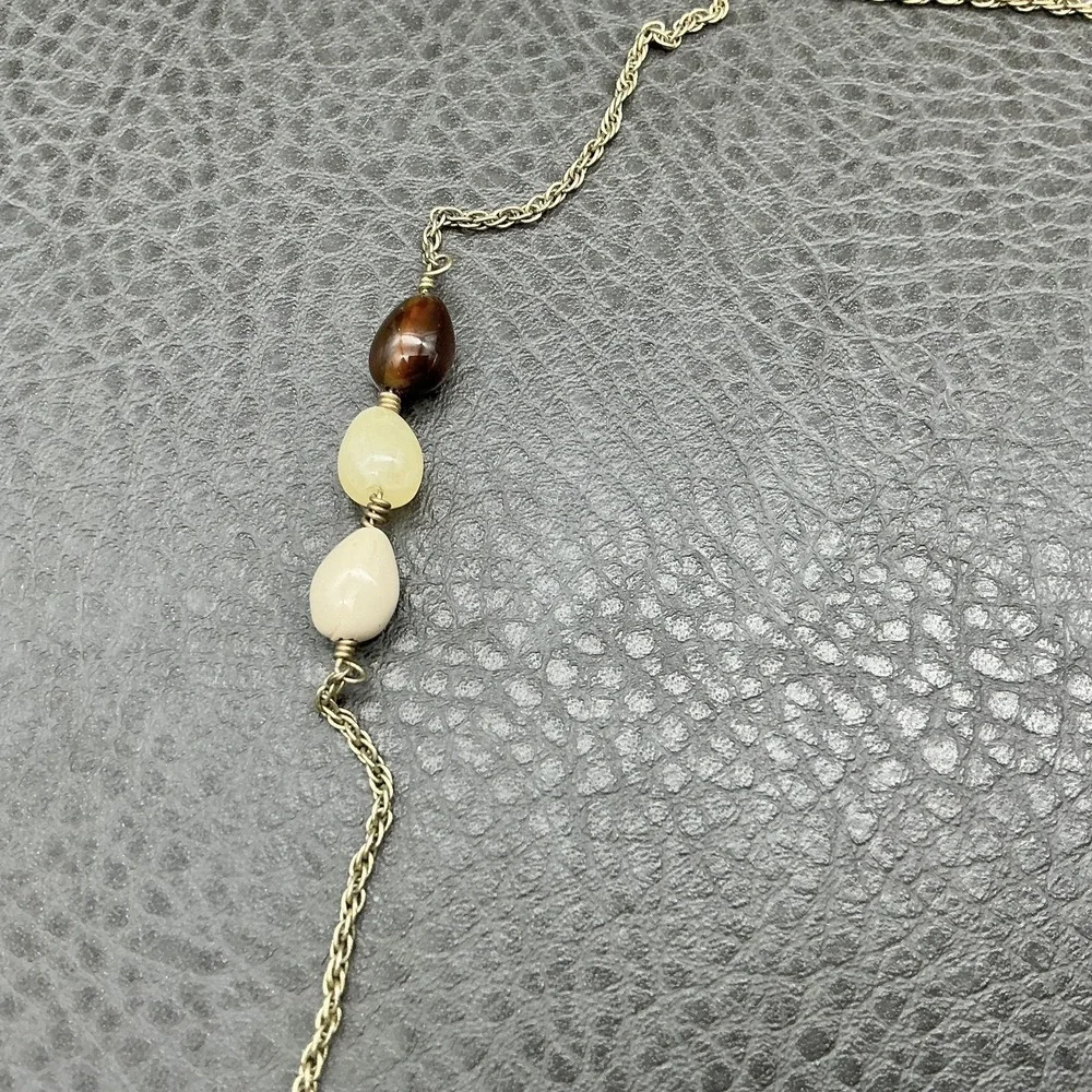 Kenneth Cole Necklace Gold Tone Multicolor Stone Beaded Station Long Chain 28